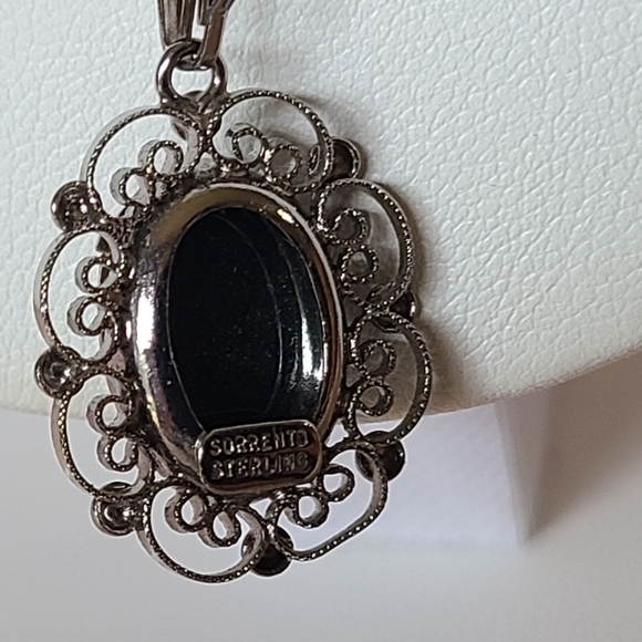 Sorrento Sterling Hematite Cabochon Filigree Flower Pendant Necklace Grounding - Picture 5 of 6